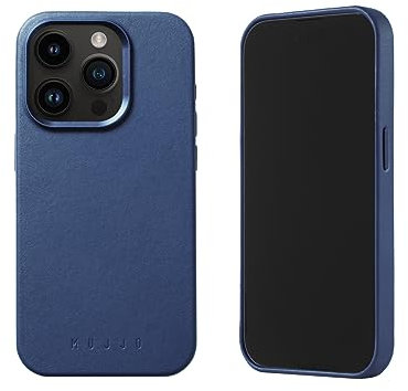 Mujjo Leather Phone Case - Fits iPhone 15 Pro - MagSafe Compatible - Premium European Leather - Enhanced Phone & Camera Lens Protection - Crafted with Recycled Materials - Slim Profile - Monaco Blue