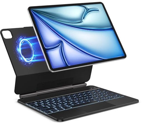 TECURS Tastatur Hülle für iPad Air 13 (M3/M2, 2025/2024), Tastatur für iPad Pro 12.9 (6/5/4/3 Gen), Magic Keyboard für Pad Pro 12.9 mit Freischwebendes Ständer Design, QWERTZ, Schwarz