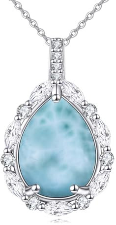 YAFEINI Larimar Kette für Damen 925 Sterling Silber Blau Larimar Anhänger Halskette Naturstein Tropfen Kette Schmuck Geschenk
