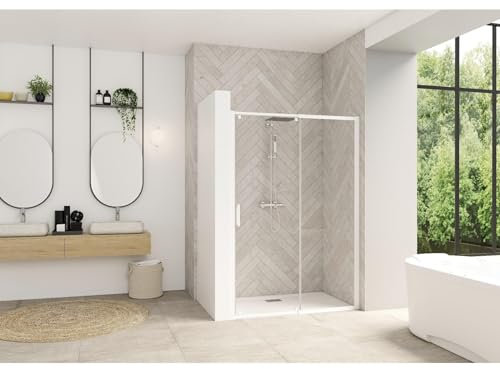 Parois de douche SMART DESIGN coulissant 127 140cm profilé blanc avec verre transparent KINEDO PA9214BTNE