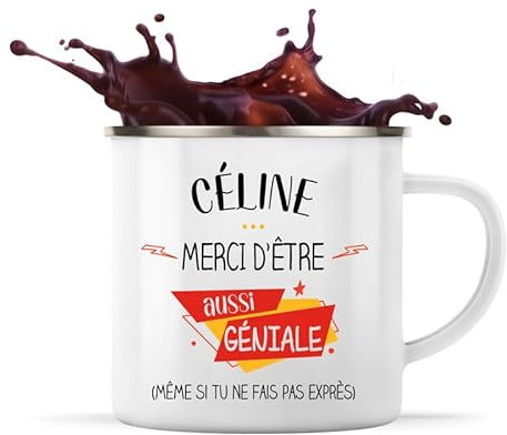 Planetee Tasse Céline géniale sans faire exprès 360 ml | Mug Émaillé Métallique | Idée Cadeau Humour Collègue Travail Famille Anniversaire Noël