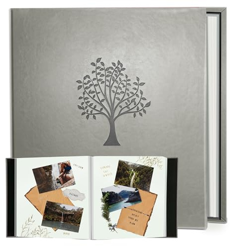 Rdylymx Large Photo Album Self Adhesive Scrapbook Album for 5x3 6x4 7x5 10x8 Pictures,40 Pages Leather Cover DIY Photo Book,Ideal Gifts for Family Travel Wedding Baby Grey