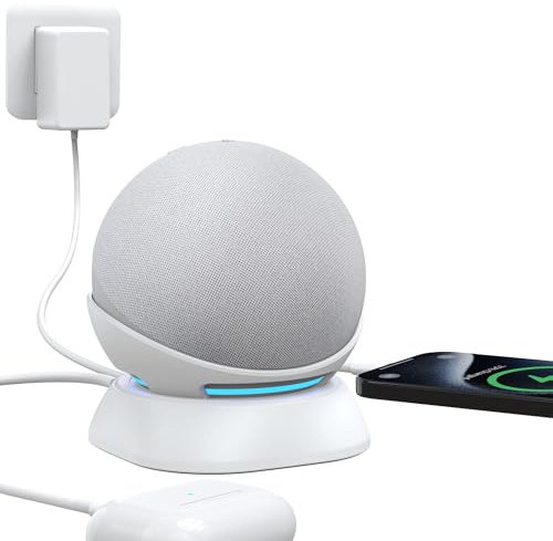 Plusacc Support pour Smartphone et Dot 5e gén - Station d'accueil pour Chargeur avec Ports de Charge USB - C et USB - A Supports de Bureau Compatible avec Dot 5e/Dot 4e/iPhone/Samsung (Blanc)
