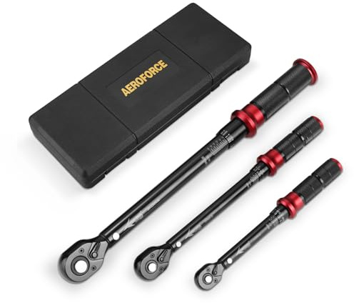 AEROFORCE - Chiave dinamometrica a scatto da 1/4 e 3/8 e 1/2, set di 3 chiavi dinamometriche da 1,2 - 6,8 m, 1,5-1,2 m, 4,5-4,5 m, 72 denti, doppia scala per riparazione bici, moto e auto