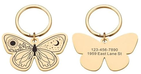 Benutzerdefinierte Haustier-Hunde-ID-Tag-Schmetterlings-Anhänger Für Hundehalsband-Medaille Mit Gravur Des Namens,Personalisierte Nummer,Kätzchen-Welpen-Zubehör,Gold,25mm
