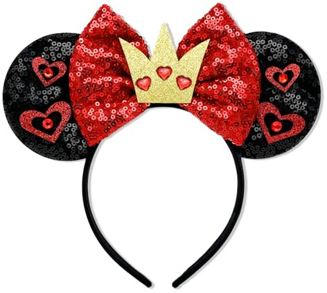 INLOLLY Halloween Ursula Ears Böse Königin der Herzen Stirnband, auffälliger böser Stil lila rot glitzernde Pailletten, Halloween-Haarschmuck für Ursula-Kostüm, Damen, Cosplay-Party