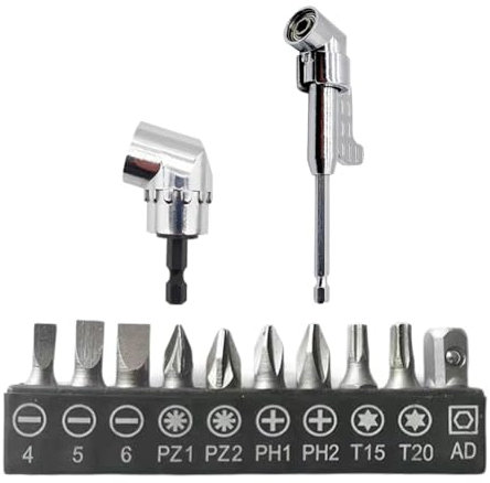 Right Angle Drill Attachment, 105° 1/4 Inch Right Angle Drill Adapter, Corner Tool Screw Hub with 10 Pcs Multi-Function Bend Screwdriver Bit