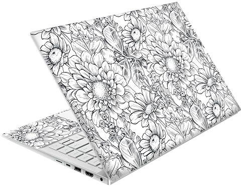 Laptop Skin Decal HP 14 - Black White Botanical, Laptop Cover Sticker, No Cutting Required, No Bubble, Waterproof, Scratch Resistant - Including Wide Screen and Wrist Pad