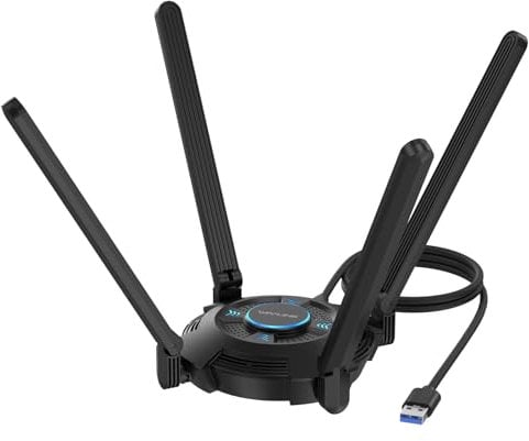 AX5400 USB WLAN Stick für PC, WAVLINK WiFi 6E USB WLAN Adapter PC, 2402Mbit/s 6GHz + 2402Mbit/s 5GHz + 573Mbit/s 2.4GHz, WPA3-Verschlüsselung, eingebauter Treiber, Schwarz, NUR für Windows 10/11