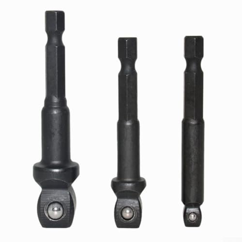 Ball Head Drill Socket Adapters Set of 3, 1/4'', 3/8'', and 1/2'' for Hex Shank to Square Socket Connections