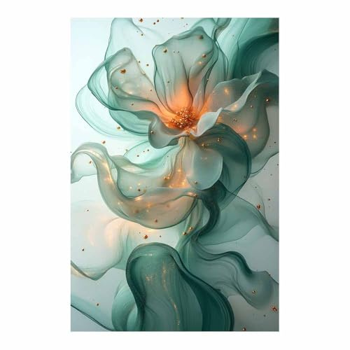 TERUEA Rustikale Botanische Wandkunst Mintgrün Gold Blume Dekor wohnzimmerbilder küchen bilder bild für badezimmer wand bilder deko leinwandbild abstrakt(Mintgrün)-20x30cm1 Ungerahmt