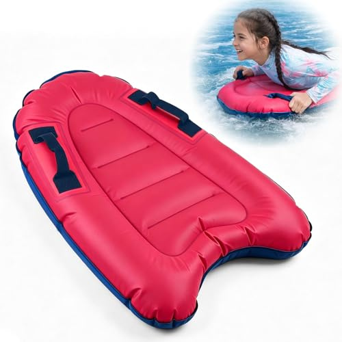Bocguy Bodyboard Aufblasbar, 75 x 65 x 15 cm Surfbrett Aufblasbar, Schwimmbrett Aufblasbare, Faltbar Bodyboard Kinder mit Griffen zum Strandsurfen Pool Schwimmen Sommer Wassersport