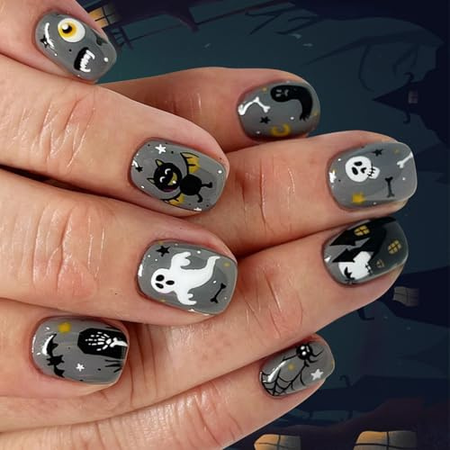 Halloween 24PCS Featuring Horror Skeletons and Cobweb Not Required Tools Party Costume Nails