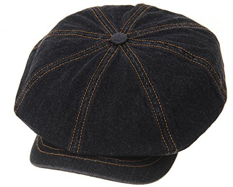 WITHMOONS Schlägermütze Golfermütze Schiebermütze Denim Cotton Newsboy Hat Baker Boy Beret Flat Cap KR3613 (Black)