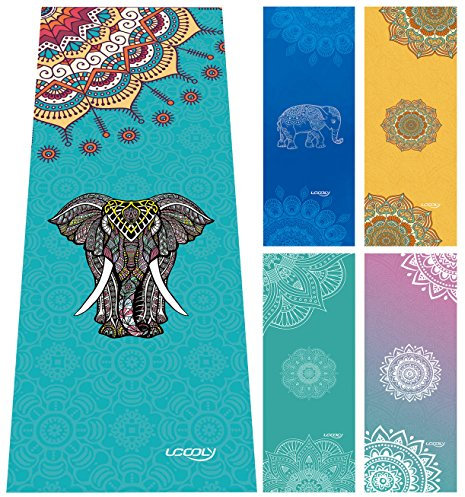 Ucooly Yoga Handtuch, Mattenhandtuch Mit Smart Ecktaschen Und Elastischer Schlaufe, Rutschfestes Hot Yoga Handtuch Für Bikram, Pilate,Fitness 61X182,9Cm Von, Damen, Elephant-Blue
