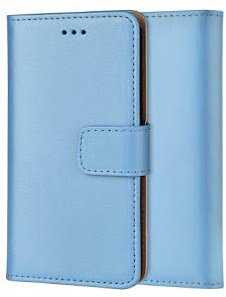 ameego MK-209 Premium Genuine iPhone X XS Real Leather Flip Wallet Magnetic Kickstand Slim Book Case with Card Slot (Blue)
