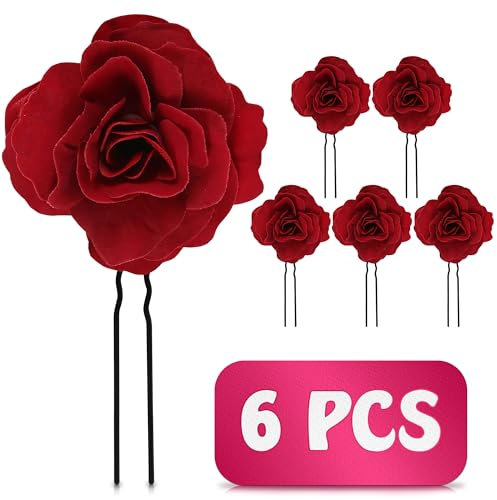 Gonioa Lot de 6 barrettes à cheveux pour femme et fille Motif roses rouges
