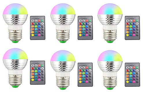 Bulbright Lot de 6 ampoule LED RVB avec télécommande 3 W E26/E27 à changement de couleur Magic humeur lampe, Multicolore, E27, 3.00W 220.00V