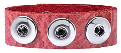 Quiges Damen 18mm Druckknopf Chunk Armband aus Leder Rot Lava Verstellbar 18.5-20.5cm für Click Buttons