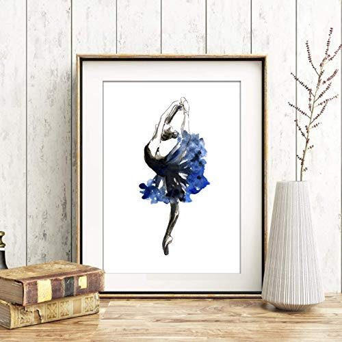 Din A4 Kunstdruck ohne Rahmen - Tanz Tänzerin Ballett Ballerina Aquarell blau Geschenk Druck Poster Bild