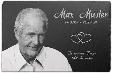 PauleBlack Gedenktafel mit Gravur für Menschen Schiefer 30 x 20 cm wetterfest - Individueller Text und Foto