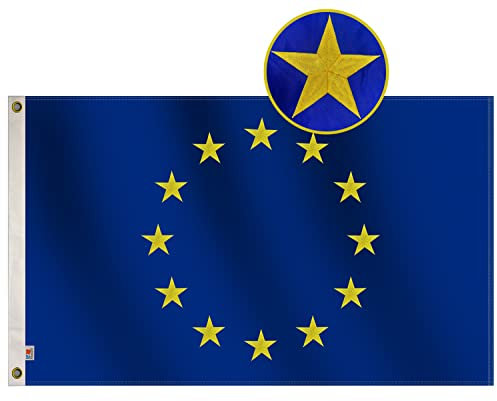 rhungift Premium Europäische Union-Flagge 91 x 152 cm für den Außenbereich, langlebigste Oxford-Nylon, vierfach genähte Fliegenenden – Messingösen für einfaches Ausstellen der europäischen EU-Flaggen