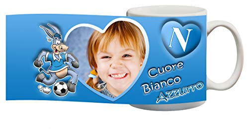 My Cust Tazza gadget compatibile per tifoso del Napoli Cuore azzurro Personalizzata con nome,frase,foto ecc Idea Regalo