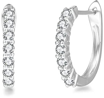 Solide 14 Karat 585 Weiß Gold Creolen Huggies Ohrringe mit Moissanite (Karatgewicht 0.2, Farben D-E, Reinheit VVS) im Rundenschliff Schmuck für Damen Mädchen - Größe: 15 * 13 mm