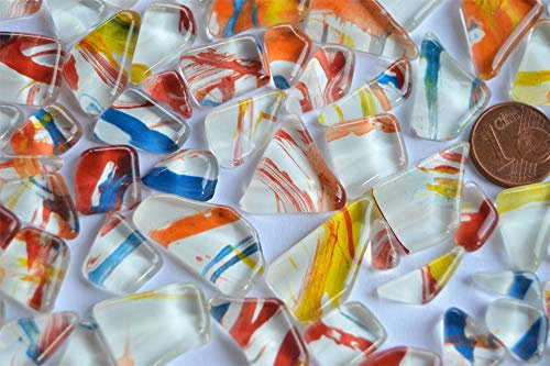 100g Softglas Mosaiksteine unregelmäßig mit Muster ca. 60 Stück (Muster N780)