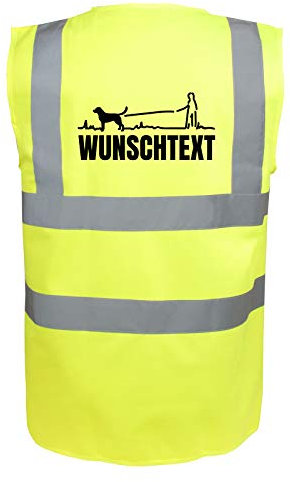 Mantrailing Warnweste Hundesport Sicherheitsweste Mantrailing mit Namen oder Text personalisiert (Motiv 5) (M, Neongelb)