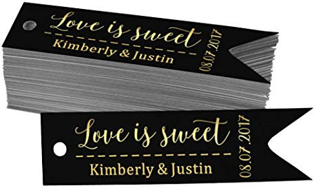 Darling Souvenir L'Amore È Dolce Nozze Tag Bottiglia Reale Oro Foglio Personalizzato Bomboniere Appese Confezione di 100- Pacchetto di 100