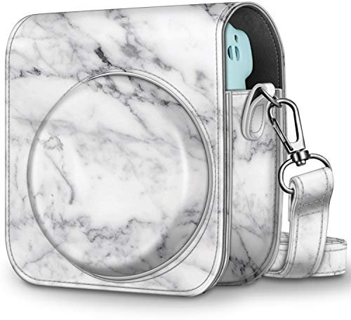 Fintie Tasche für Fujifilm Instax Mini 11 Sofortbildkamera - Premium Kunstleder Schutzhülle Reise Kameratasche Hülle Abdeckung mit abnehmbaren Riemen, Marmor Weiß
