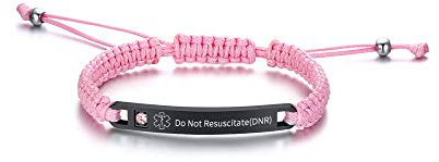 PJ JEWELLERY DNR Handgemachte verstellbare geflochtene Seil Medical ID Armbänder Paracord Weaving Medical Alert Makramee ID Armbänder für Herren und Damen