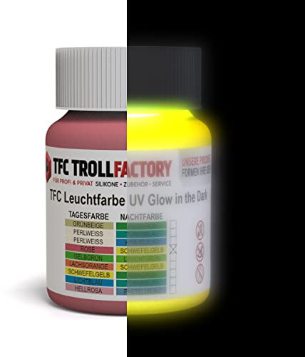 TFC Leuchtfarbe UV Glow In The Dark Tagesfarbe: RAL3017 rosé – Nachtfarbe: RAL1016 schwefelgelb 50 g