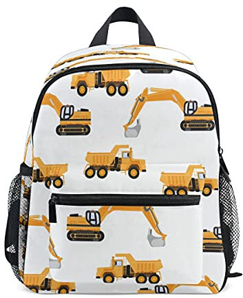 Industrieller Autobagger und Lastwagen auf weißem Rucksack, Kleinkind-Rucksack, Vorschultasche, Kindergarten, Schultasche, Kindergarten, Reisetasche für Mädchen und Jungen, Mehrfarbig, Einheitsgröße,