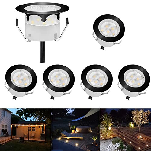 CHNXU LED Bodeneinbaustrahler 6er Set Treppenbeleuchtung Ø45mm 1W Warmes Weiß Terrassen Einbaustrahler Aussen 12V IP67 Wasserdicht Bodenlampe für Garten Holzbrücke Pool Holzdeck, Schwarz