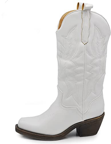 IF Fashion Cowboy Western Scarpe da Donna Stivali Stivaletti Punta Quadrata Camperos Texani Etnici 886 Bianco N.38