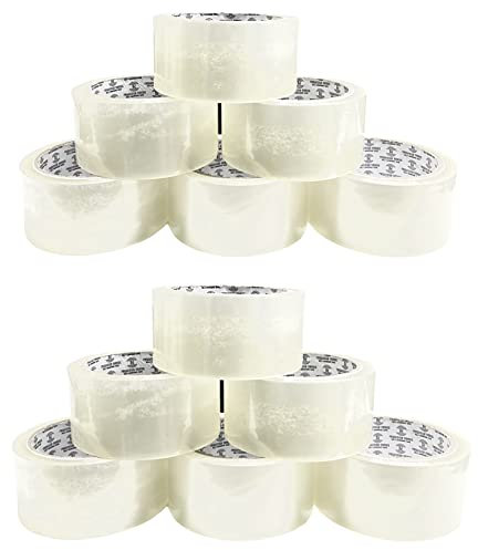 REQUISITE NEEDS Heavy Duty Strong Packaging Tape, Great For Packing, Shipping & Moving, 12 Rolls (48mm x 66m) For Industrial and House Hold Uses (Clear)