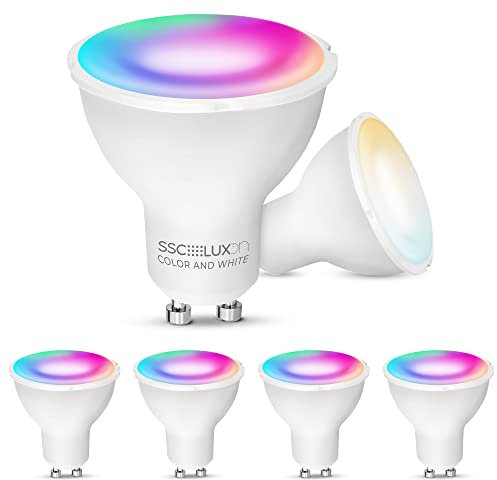 SSC-LUXon 6 Stück GU10 Smart Home Strahler LED RGBW kompatibel mit Alexa & Google - App- & Sprachsteuerung dimmbar RGB & Weißtöne WLAN Lampe