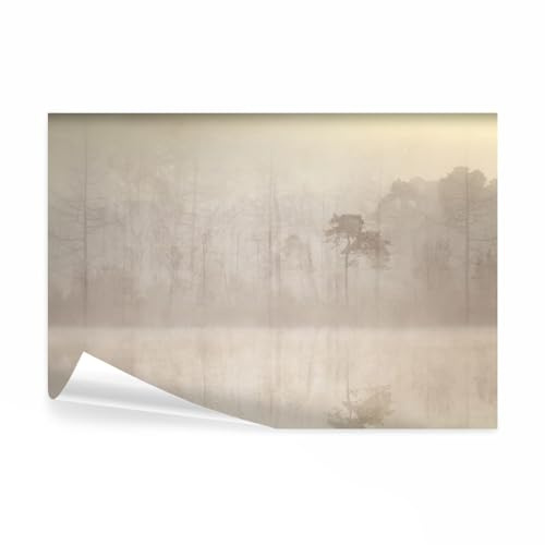 decomonkey Fototapete Wald Vintage, 250x175 cm, XXL, Landschaft See Baum | Nebel, Beige, Grau, Vlies, Schlafzimmer, Wohnzimmer, Design, Tapete, Fototapeten, Tapeten, Vliestapete, Wandtapete, moderne