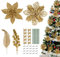 Lemonfilter 20 Stück Weihnachtssterne mit Glitzer, Weihnachtsbaum, Blumendekoration, glitzernde künstliche Blumen, Weihnachtsschmuck für Kranz, Baumdekoration (Gold)