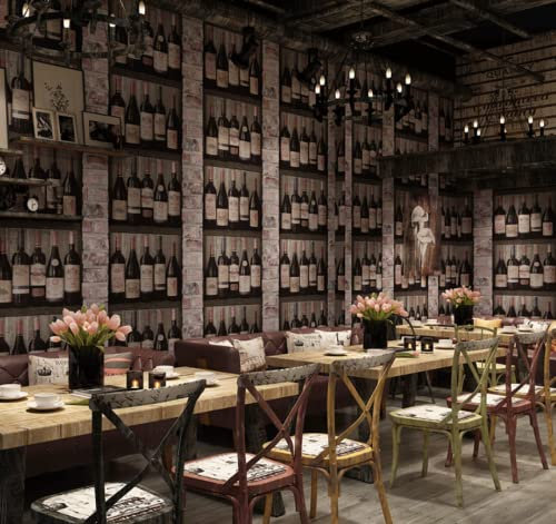 Vintage Nostalgic Industrial Style Red Wine Bottle Wallpaper Winery Bar Restaurant KTV Hotel Background Brick Wallpaper,A