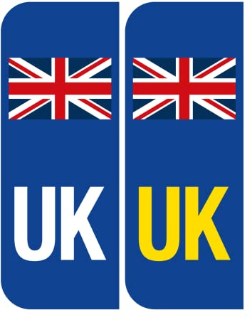 stika.co Pair of Road Legal United Kingdom Symbol Car Reflective Vinyl Stickers, Number Plate Decal for European Roads After Brexit - UK Flag Stickers (1 Pair (Front + Back), White)