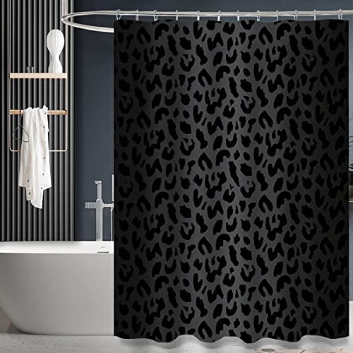 ZTTXL Duschvorhang (182,9 x 198,1 cm), schwarzer Leoparden-Geparden-Druck, Polyester-Stoff, Duschvorhang-Set für Badezimmer mit 12 Haken