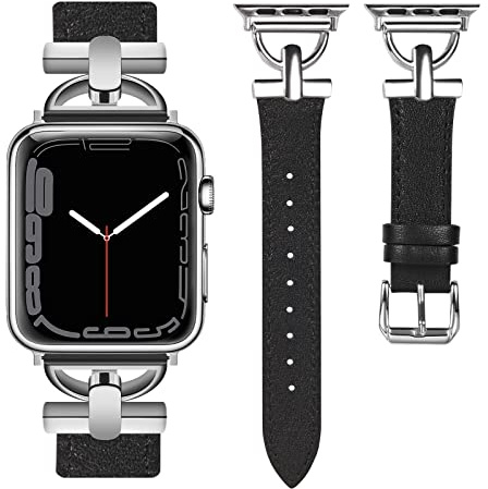 Wearlizer Lederarmband Kompatibel mit Apple Watch Armband Damen | Elegant Armband für iWatch Series 12 11 10 9 8 7 6 5 4 SE/Ultra 4 3 2 1(49/46/45/44/42/41/40/38mm)