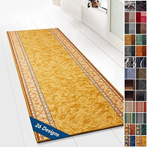 KARAT Moderner Wohnteppich mit Muster - maßgefertigter Teppichläufer - Meterware - Teppich Läufer für Küche, Flur & Wohnraum - Flurteppich - Küchenläufer (80 x 400 cm, Rügen Beige)