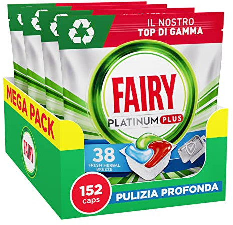 Fairy Platinum Detersivo Pastiglie Lavastoviglie Plus, Brillantante, 152 Capsule Lavastoviglie, Brezza di Erebe Fresche, Pulizia con Azione Brillantante, Contro Il Grasso E Le Incrostazioni Ostinate