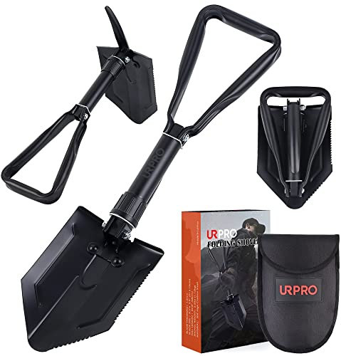 URPRO Pala pieghevole con piccone, manico in acciaio al carbonio, sopravvivenza, trincea, militare, antincendio, strumento di trincea, per campeggio, giardinaggio, scavo, sabbia, fango e neve