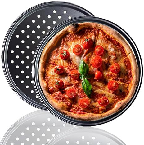 Buystarget 14 inch Pizza Tray for Oven Carbon Steel Non-Stick Coating Large 35cm Pizza Pan 2cm Deep with Holes Round Perforated Pizza Baking Tray Carbon Steel Pizza Cooking Oven Trays