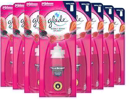 Glade Sense & Spray Air Freshener Refill, Motion Activated Automatic Room Spray and Odour Eliminator for Home, Bubbly Berry Splash, 8 Refills (8 x 18ml)